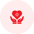 Red heart with medical cross held by two hands, symbolizing medical and dental benefits offered by Precision Air Heating & Cooling for employee health coverage.