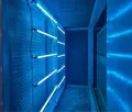 UV light system installation for HVAC, showcasing blue fluorescent tubes designed to neutralize airborne germs and improve indoor air quality.