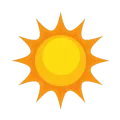 Cartoon sun with yellow and orange rays. Summer season weather forecast. The sun's heat and light are essential for life on Earth.