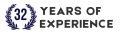 32 years of HVAC experience badge with laurel wreath, emphasizing reliability and expertise in heating and cooling services.