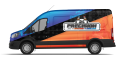 Precision Air Heating & Cooling service van featuring a vibrant blue and orange design with snowflake and flame graphics, promoting HVAC services in Southeastern Pennsylvania.