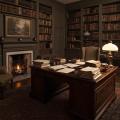 Cozy study with a wooden desk, stacks of papers, and a warm fireplace, emphasizing a comfortable atmosphere for preparing home heating repairs in West Chester, PA.
