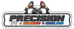 Elementor Header #58 displaying the Precision Air & Heating logo with penguin mascots, enhancing page relevance and SEO with visual branding.