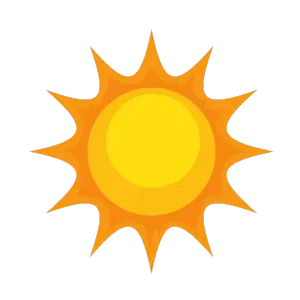 Cartoon sun with yellow and orange rays. Summer season weather forecast. The sun's heat and light are essential for life on Earth.