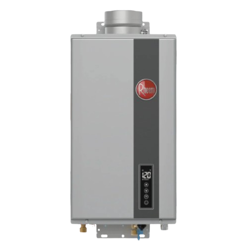 Rheem tankless water heater. For water heater repair, consider a modern, space-saving and energy-efficient tankless system in West Chester, PA.