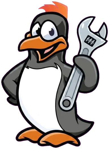 Penguin mascot holding an adjustable wrench | Precision Air