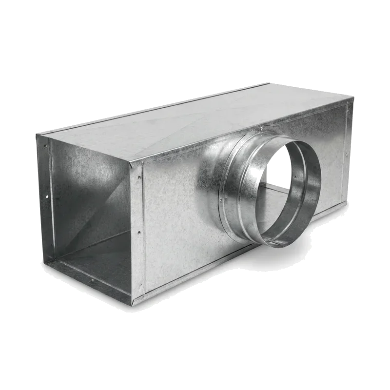 Galvanized sheet-metal HVAC trunk duct with branch takeoff | Precision Air
