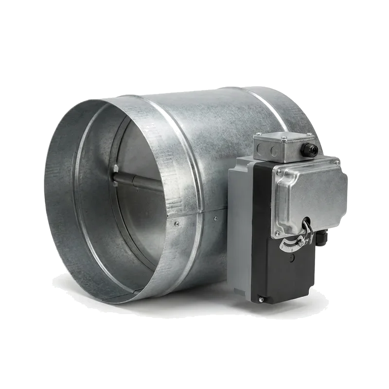 Motorized zoning damper installed in a round supply duct | Precision Air