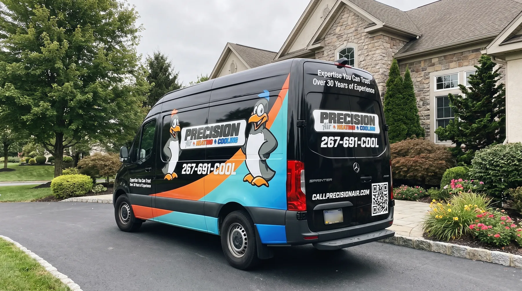 Precision Air van parked in the driveway of a Chester County home