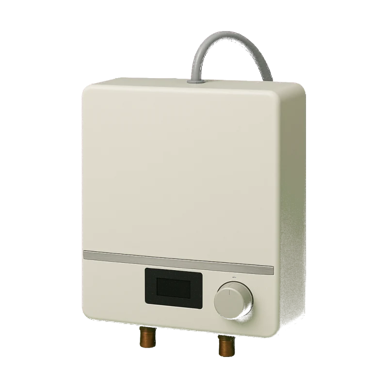 Compact electric tankless water heater with copper water connections and a flexible electrical conduit | Precision Air