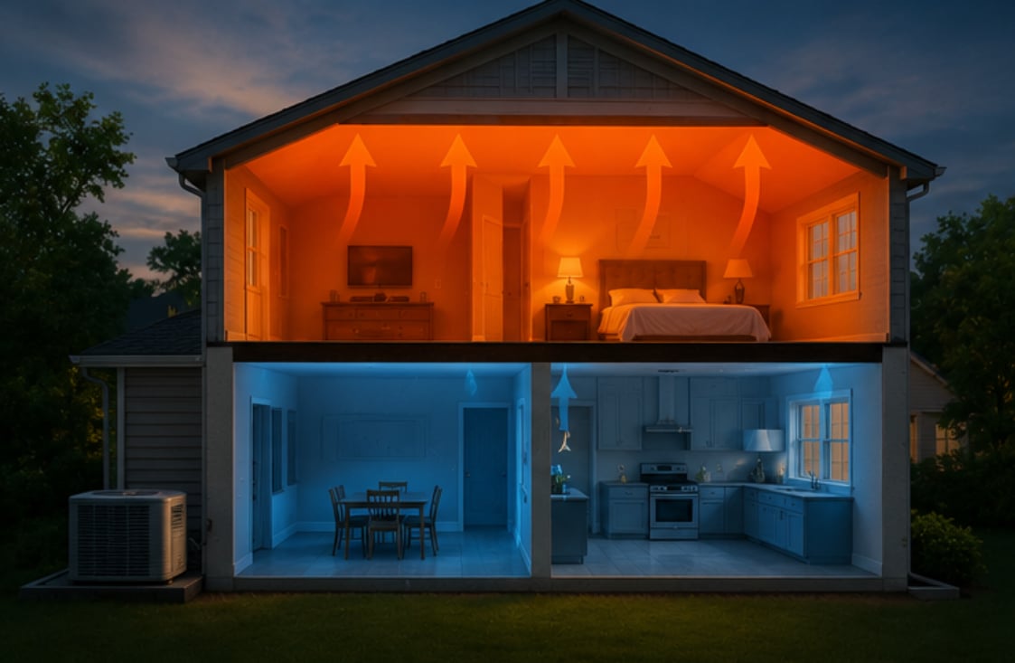 Heat rising from the cool first floor to the warmer second floor of a home | Precision Air